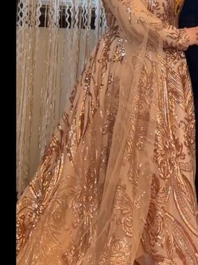 Embroidered Rose Gold Sequin Ball Gown